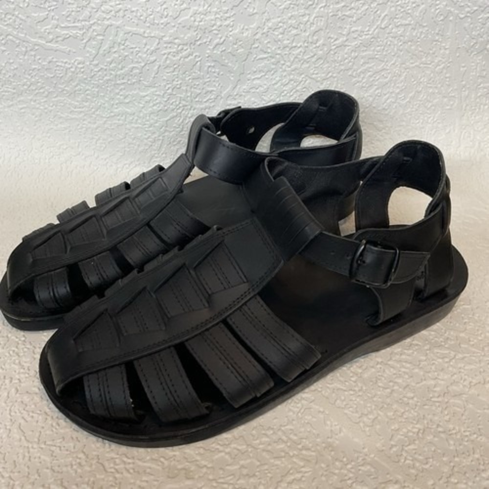 Jerusalem Black Handcrafted Barak Closed Toe Sandals Men 45/12 Israel Leather